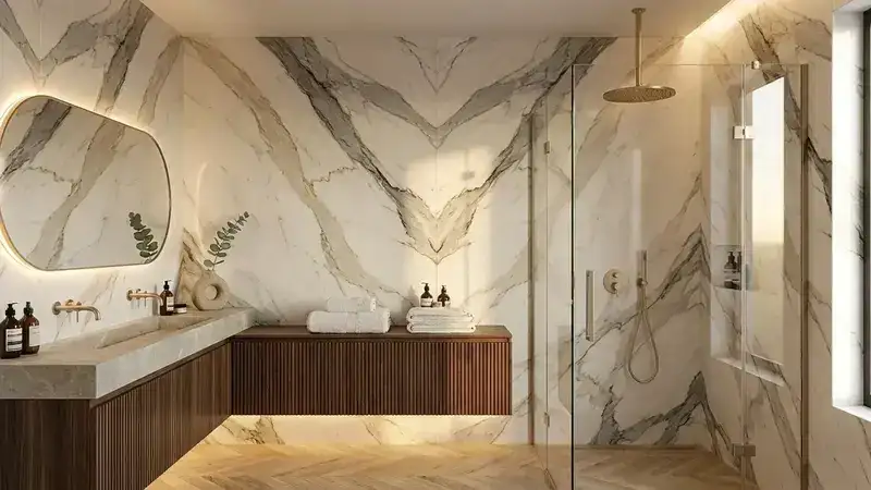 Prabangus vonios kambarys - marmuro detalių vizualizacija