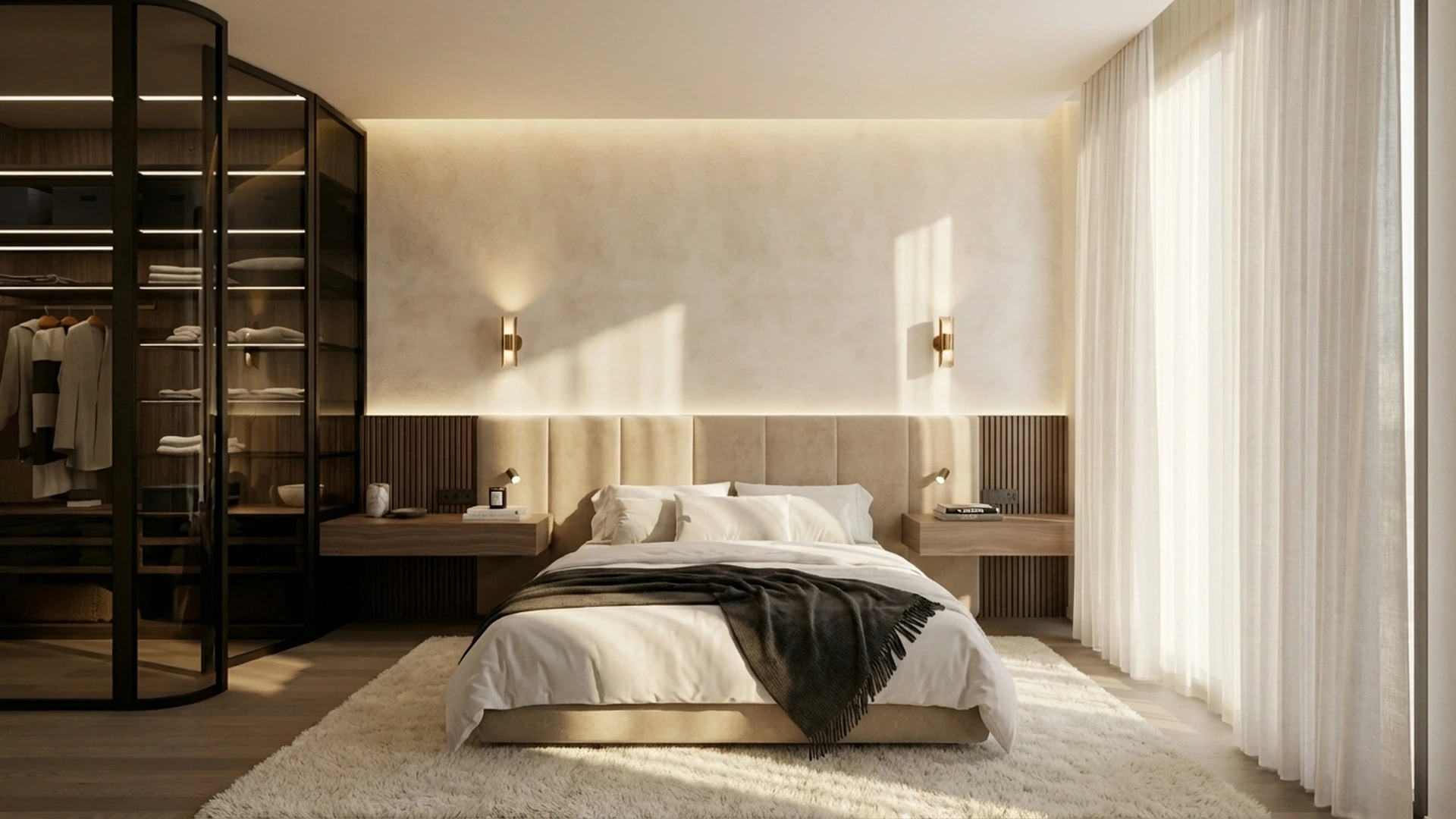 Luxury master suite modern walk in closet interior design