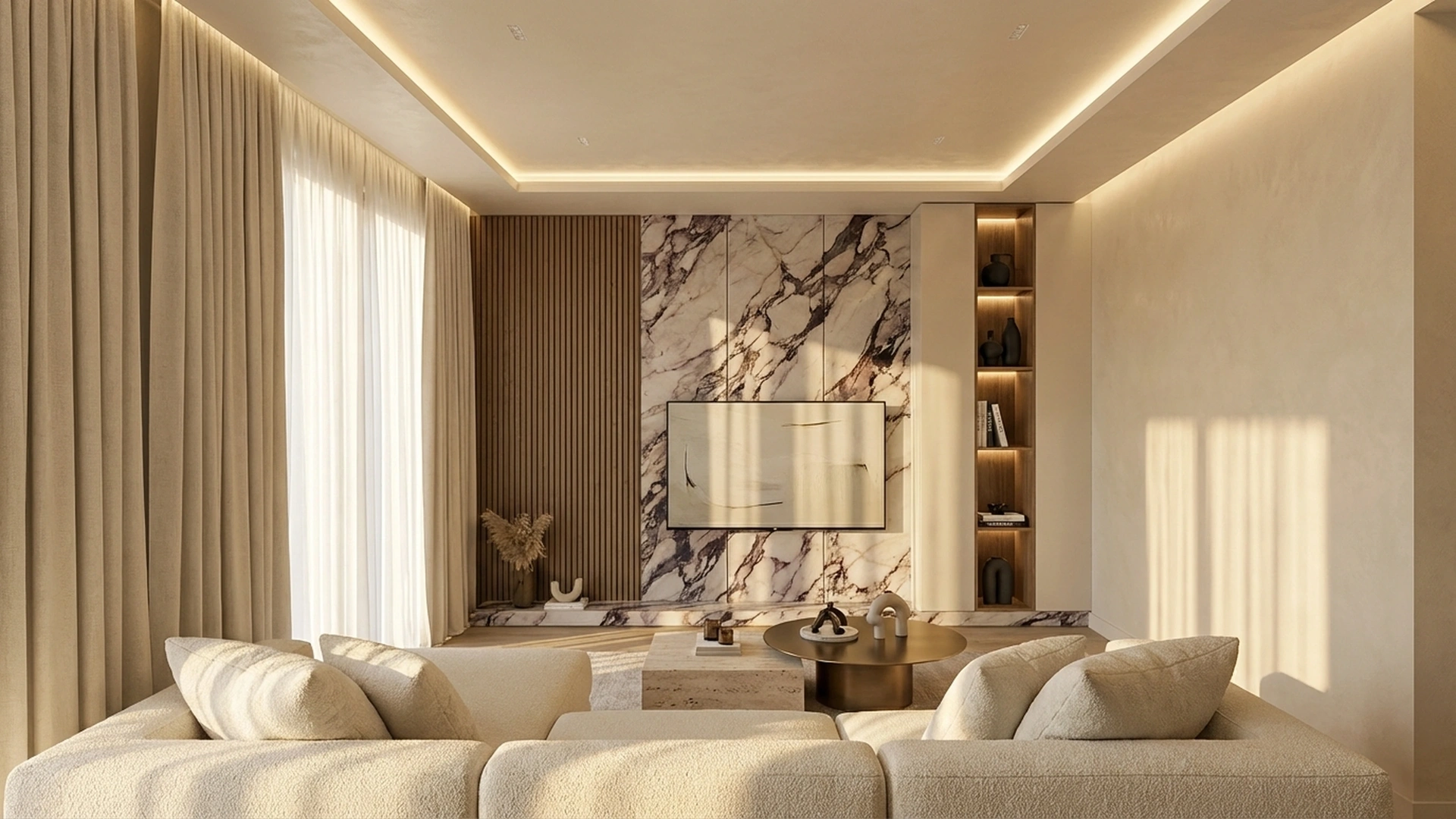 Luxury minimalist living room interior design view