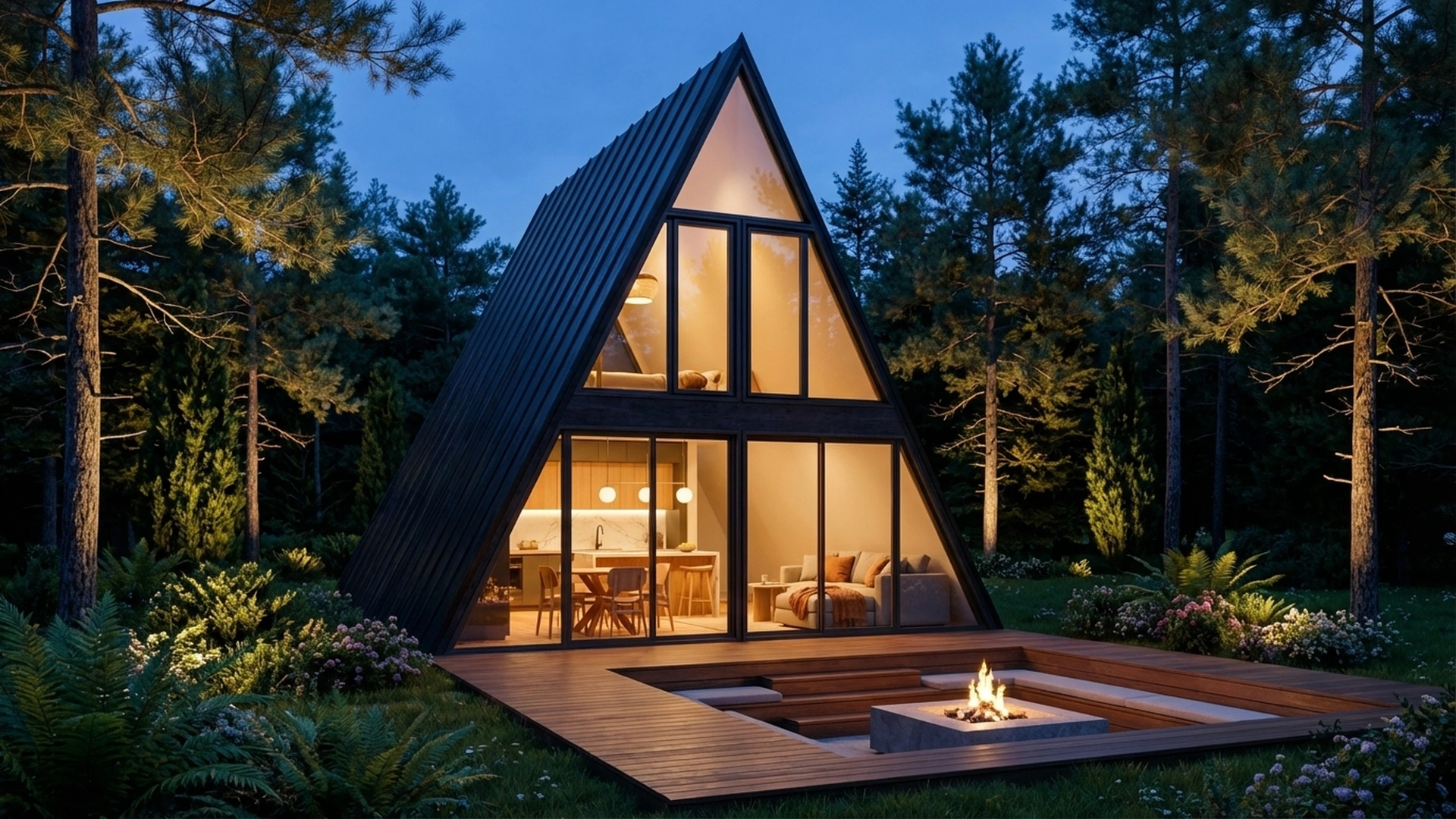 Luxury modern a frame cabin forest architectural retreat