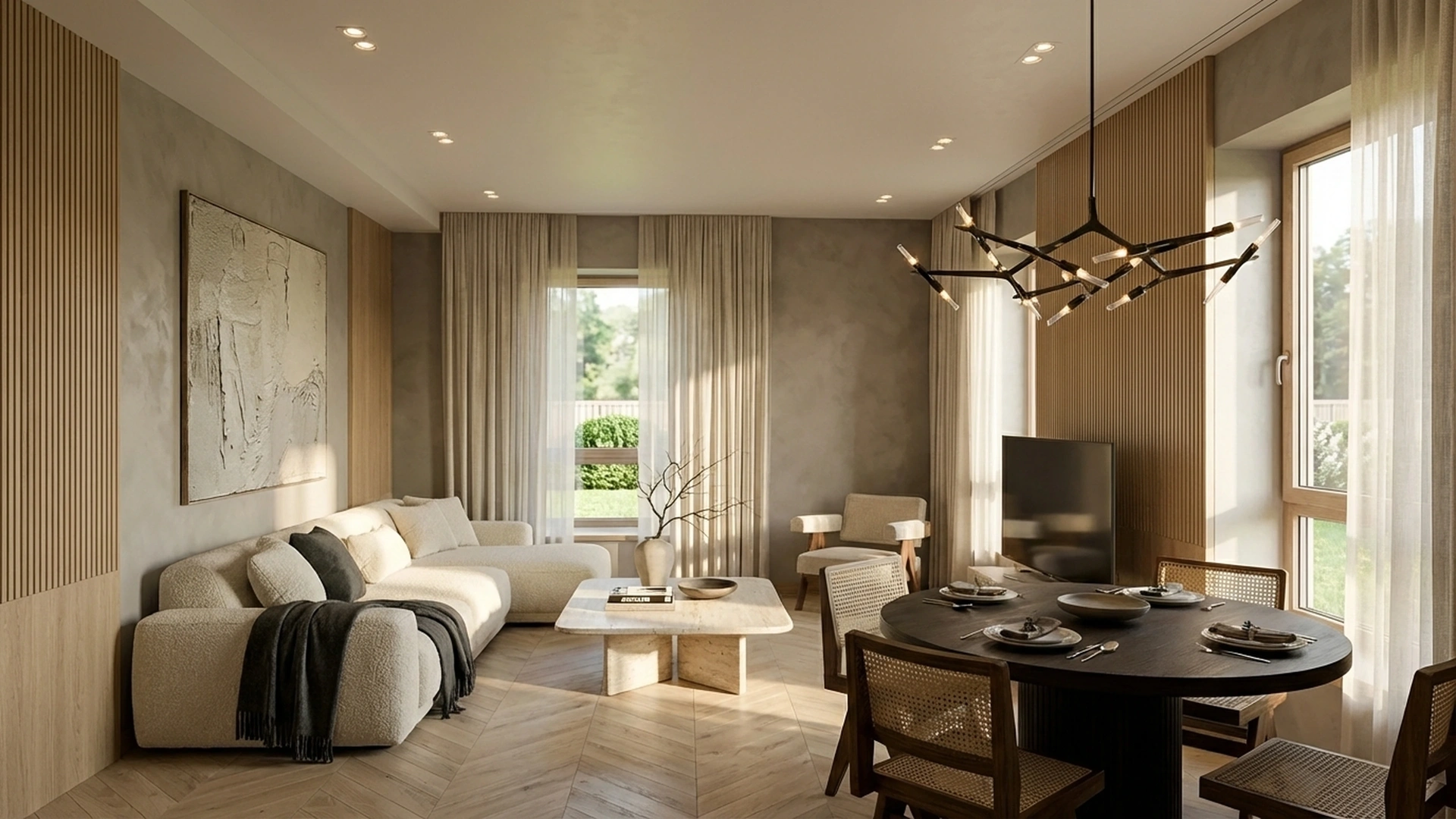 Luxury modern living room dining area interior design