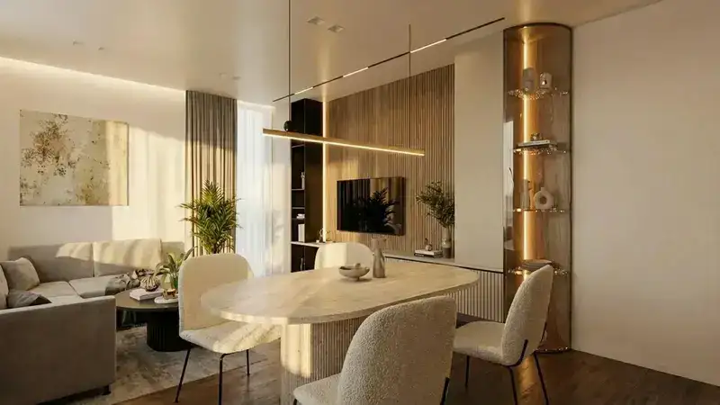 Svetainės interjero renderis