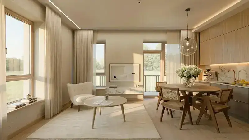 Svetainės ir virtuvės jungtis - interjero dizainas