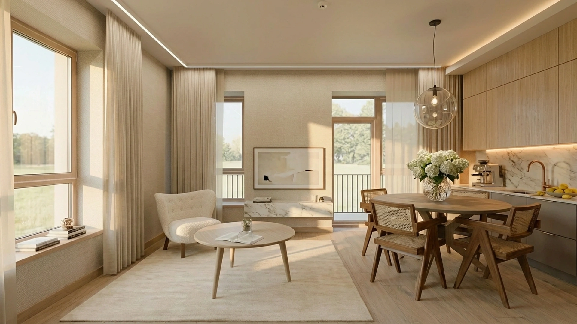 Luxury modern open plan living room kitchen design