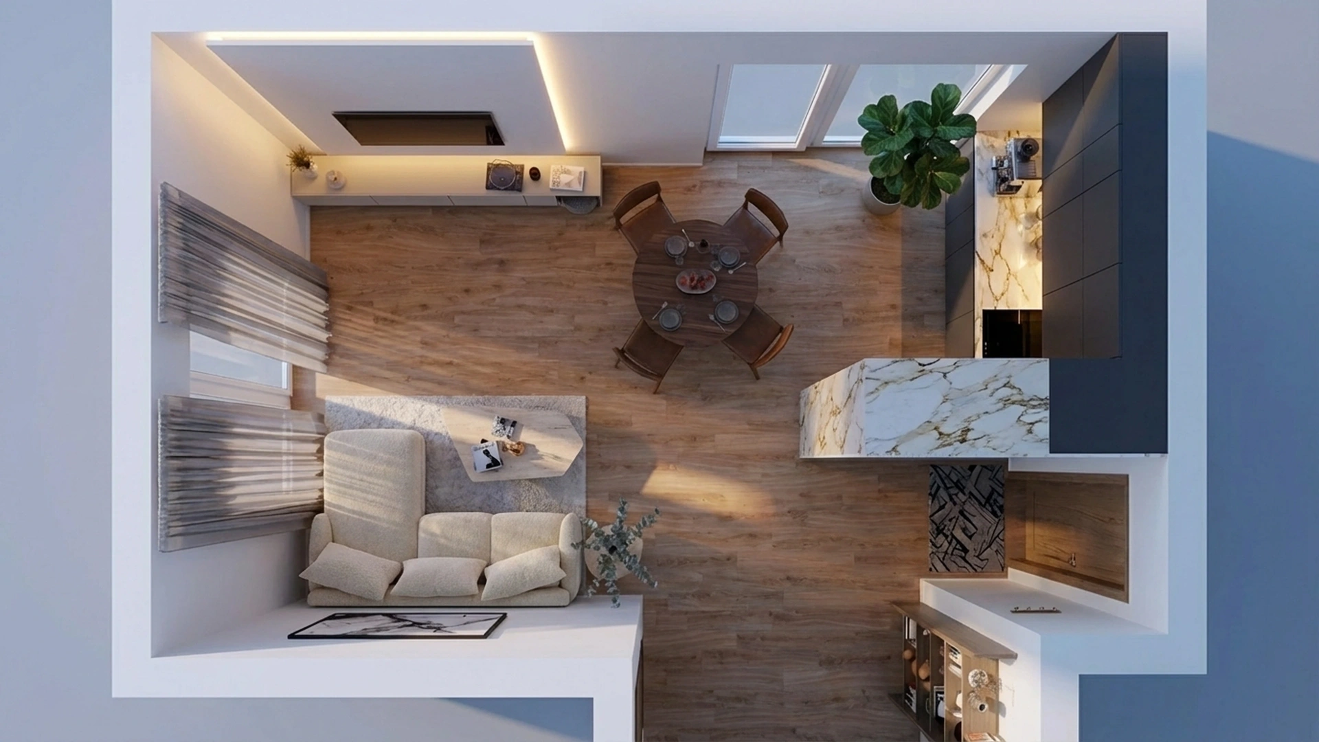 Luxury modern studio apartment 3d floor plan interior