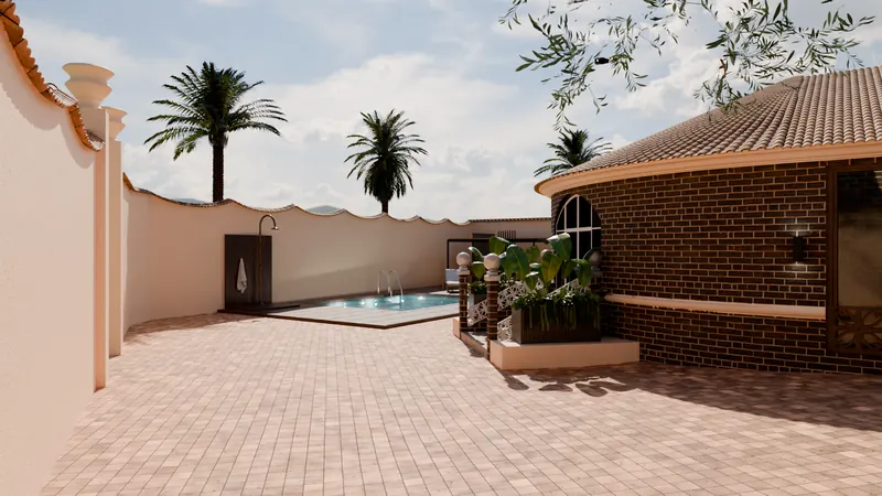 Mediterranes Haus mit Innenhof und Tauchbecken - Außenvisualisierung