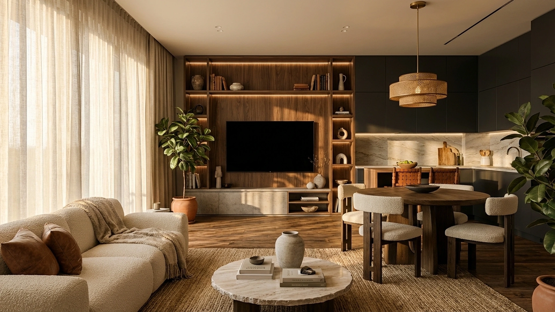 Modern luxury apartment interior design living kitchen