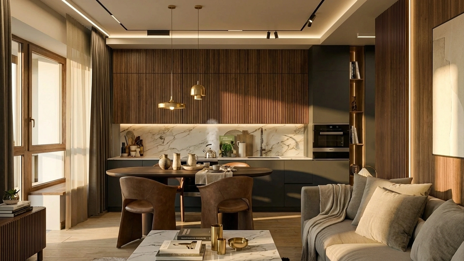 Modern luxury apartment kitchen dining interior design