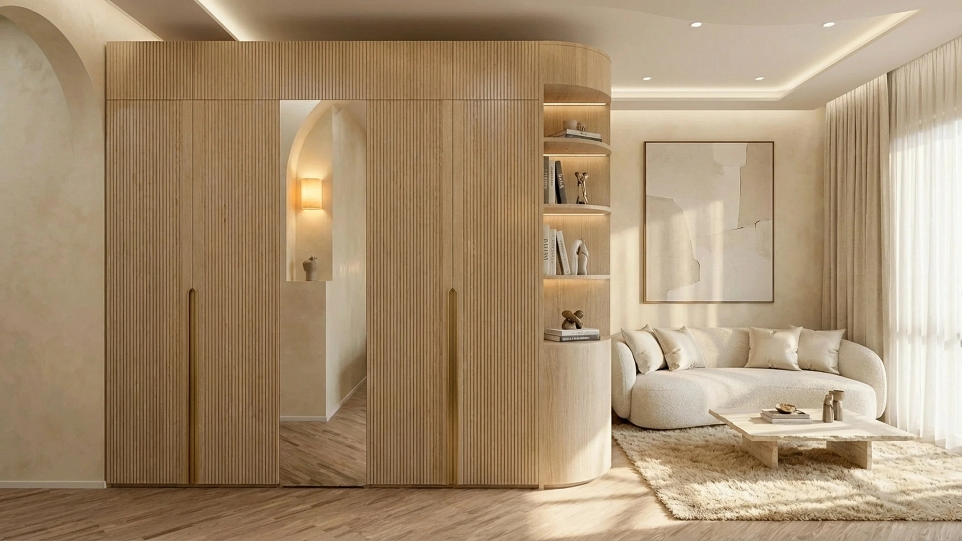 Modern luxury living room bespoke cabinetry interior design