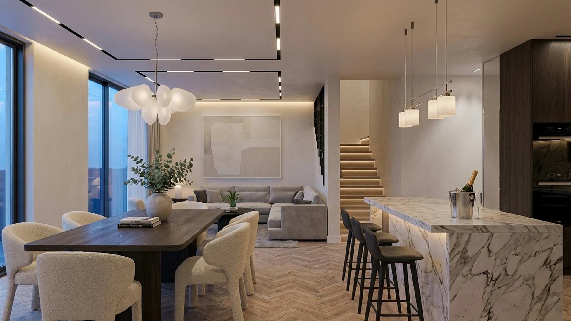 Modern luxury penthouse kitchen dining interior design